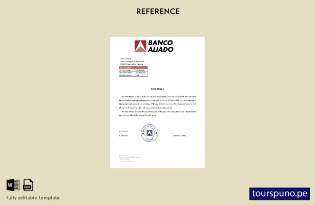 Plantilla de referencia del Banco Aliado de Panamá lista para imprimir
